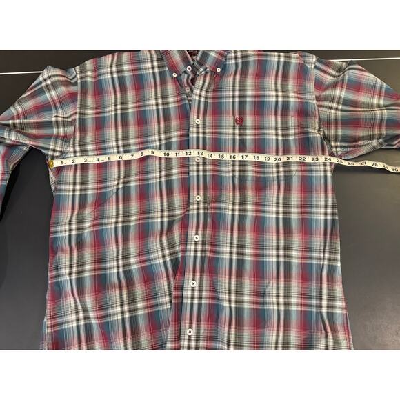 Men's Cinch long sleeve plaid button up shirt large western cowboy red blue - Picture 6 of 9